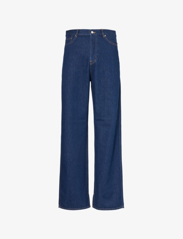 Embroidered Brand-Patch Wide-Leg High-Rise Denim Jeans
