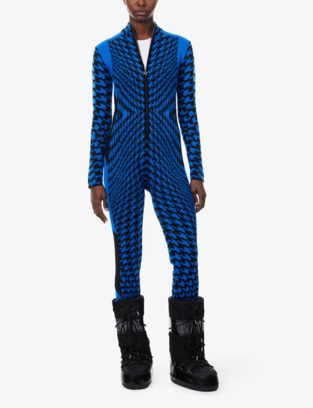 Bella twisted houndstooth-pattern merino-wool jumpsuit