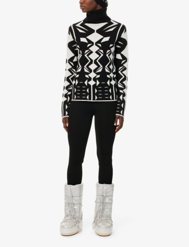Geometric-pattern roll-neck merino-wool jumper