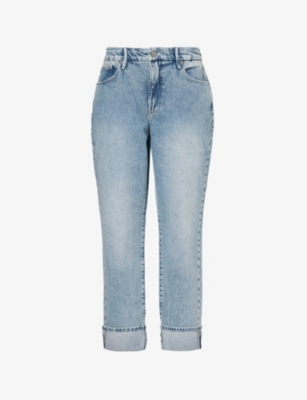 Good American Womens  The Weekender Folded-cuffs Straight-leg High-rise Denim-blend Jeans In Indigo750