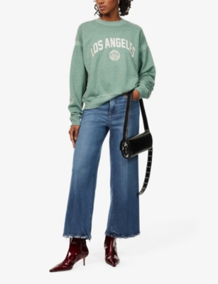 GOOD AMERICAN WOMENS GOOD WAIST PALAZZO CROP-LEG HIGH-RISE WOVEN-BLEND JEANS INDIGO737 
