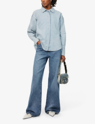 GOOD AMERICAN: Good Ease Rhinestone Wide-Leg Mid-Rise Denim-Blend Jeans