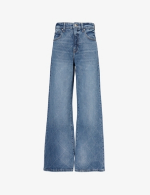 GOOD AMERICAN: Good Ease Rhinestone Wide-Leg Mid-Rise Denim-Blend Jeans