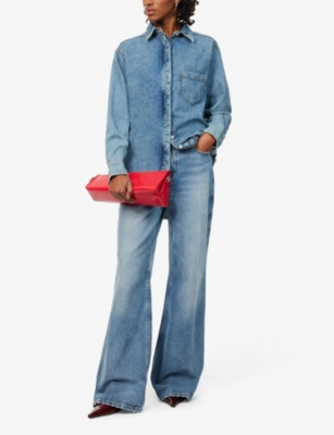 GOOD AMERICAN WOMENS INDIGO762 UNIFORM CURVED-HEM DENIM SHIRT 
