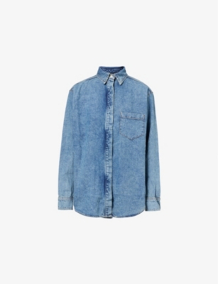 GOOD AMERICAN WOMENS INDIGO762 UNIFORM CURVED-HEM DENIM SHIRT 
