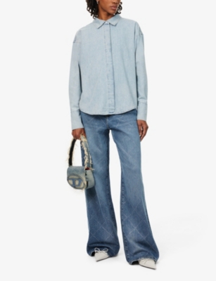 GOOD AMERICAN WOMENS INDIGO499 DIAMOND CURVED-HEM DENIM SHIRT XL 