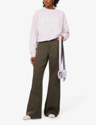 GOOD AMERICAN WOMENS GOOD AMERICAN GOOD EASE FLARED WIDE-LEG MID-RISE COTTON-BLEND TROUSERS 