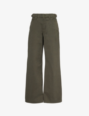 GOOD AMERICAN WOMENS GOOD AMERICAN GOOD EASE FLARED WIDE-LEG MID-RISE COTTON-BLEND TROUSERS 