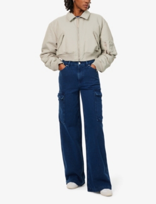 Shop Good American Womens  Jeanius Good Skate Buttoned-pockets Straight-leg Mid-rise Cotton Trousers In Indigo377