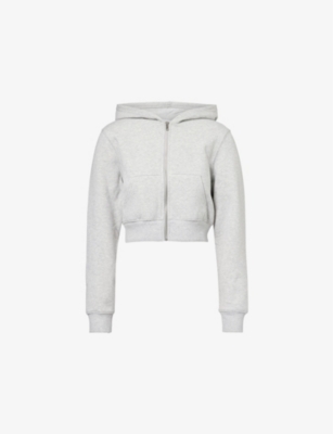 GOOD AMERICAN WOMENS HEATHER GREY001 CROPPED BRUSHED-INTERIOR COTTON-BLEND HOODY 