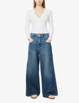 GOOD AMERICAN: Pointelle V-Neck Stretch-Woven Blend Cardigan