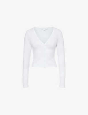 GOOD AMERICAN: Pointelle V-Neck Stretch-Woven Blend Cardigan