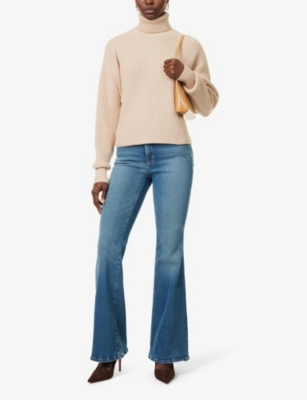 GOOD AMERICAN WOMENS INDIGO745 GOOD LEGS FLARE-LEG SLIM-FIT STRETCH-DENIM JEANS 