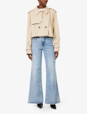 Shop Good American Womens Palazzo Faded-wash Wide-leg High-rise Stretch-denim Blend Jeans Indigo746