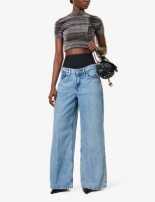 GOOD AMERICAN WOMENS GOOD AMERICAN GOOD EASE SOLUTION WIDE-LEG DENIM JEANS 