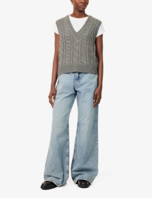 GOOD AMERICAN WOMENS ELASTICATED-WAISTBAND WIDE-LEG MID-RISE STRETCH-DENIM BLEND JEANS INDIGO825 