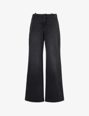 GOOD AMERICAN WOMENS BLACK351 PULL ON ELASTIC WIDE-LEG MID-RISE STRETCH-DENIM JEANS 