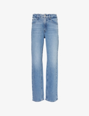GOOD AMERICAN: Good Icon rhinestone straight-leg high-rise stretch-denim jeans