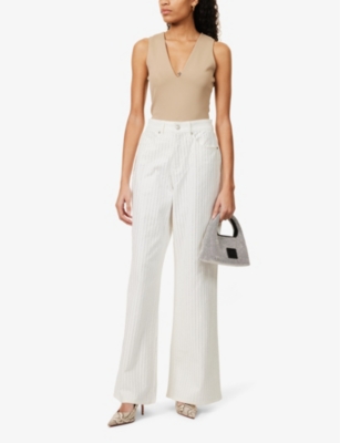 GOOD AMERICAN: Good Ease rhinestone-embellishment wide-leg mid-rise stretch-denim jeans