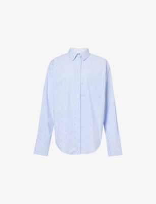GOOD AMERICAN: Collar rhinestone-embellishment cotton-blend shirt