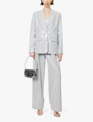 Shop Good American Womens Heather Grey001 Sequin-embellished Suiting Woven Blazer