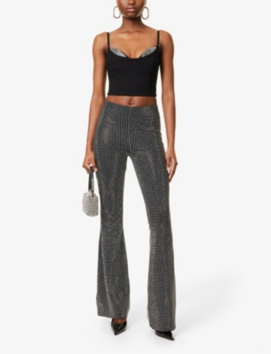 GOOD AMERICAN WOMENS BLACK001 PONTE CRYSTAL-TRIM WOVEN BRALETTE TOP 
