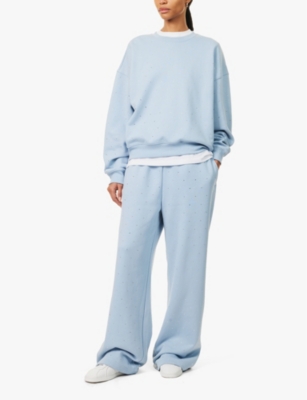 GOOD AMERICAN WOMENS GOOD AMERICAN CRYSTAL-EMBELLISHED WIDE-LEG COTTON-BLEND JOGGING BOTTOMS 