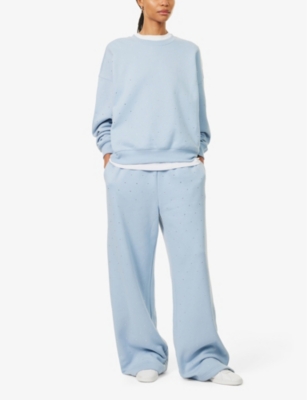 Shop Good American Womens  Crystal-embellished Round-neck Cotton-blend Jumper In Winter Sky001