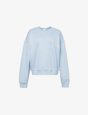 Shop Good American Womens  Crystal-embellished Round-neck Cotton-blend Jumper In Winter Sky001
