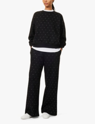 GOOD AMERICAN WOMENS BLACK001 CRYSTAL-EMBELLISHED WIDE-LEG COTTON-BLEND JOGGING BOTTOMS 