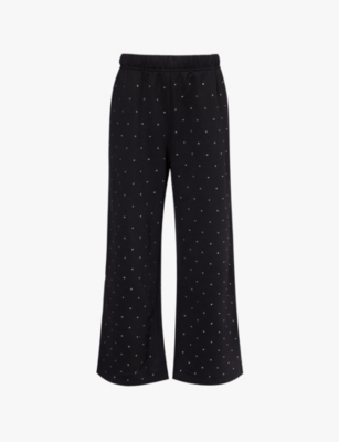 Good American Womens  Crystal-embellished Wide-leg Cotton-blend Jogging Bottoms In Black001