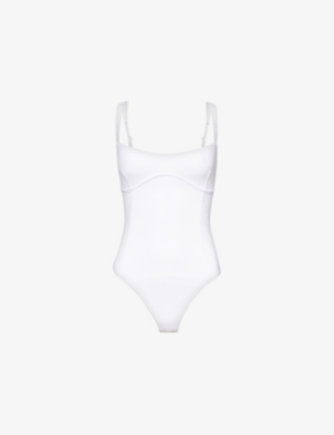 Good American Sweetheart Scuba Bodysuit In White001