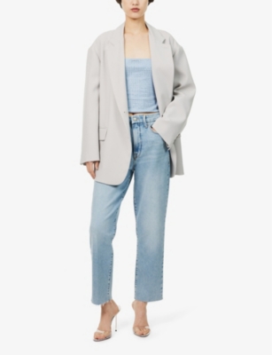 GOOD AMERICAN WOMENS GOOD AMERICAN GOOD BOY FADED-WASH STRAIGHT-LEG HIGH-RISE STRETCH-DENIM BLEND JEANS 