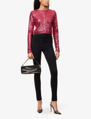 GOOD AMERICAN WOMENS GOOD AMERICAN SEQUIN-EMBELLISHMENT LONG-SLEEVES WOVEN TOP 