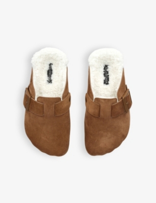 Balenciaga Womens Tan Sunday Faux-shearling Trim Suede Mule Eur 38/5 Uk In Tan