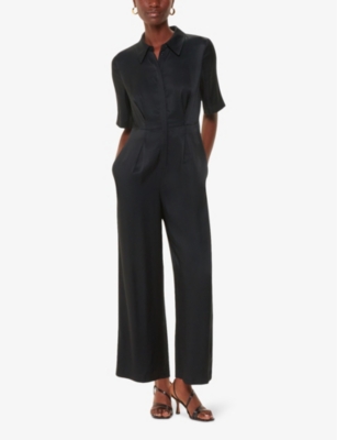 Whistles Womens Black Edina Collar Satin Jumpsuit In Black