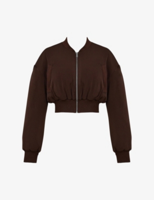 MISTRESS ROCKS: Ribbed-collar zip-up cropped shell bomber jacket
