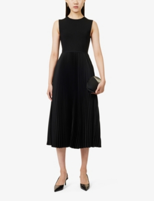 Shop Theory Womens Black Pleated Sleeveless Stretch-woven Blend Midi Dress