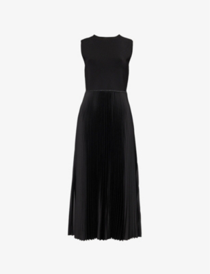 Shop Theory Womens Black Pleated Sleeveless Stretch-woven Blend Midi Dress