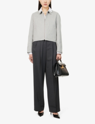 Theory Womens Grey Melange Collar Cropped Regular-fit Wool And Cashmere-blend Jacket In Grey Melange