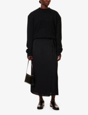 THEORY: Tie Wrap silk-satin midi skirt
