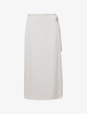 THEORY: Tie Wrap silk-satin midi skirt