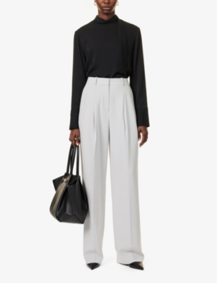 THEORY: Pleated crepe wide-leg high-rise woven-blend trousers