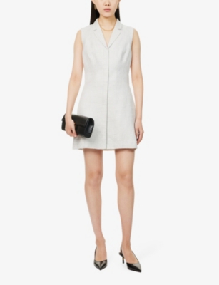 THEORY: Notched-lapel sleeveless linen-blend mini dress