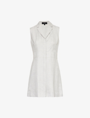 THEORY: Notched-lapel sleeveless linen-blend mini dress