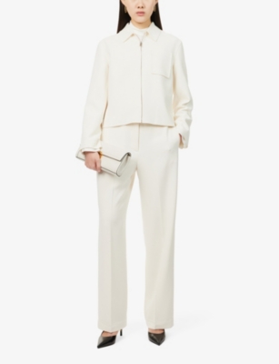 THEORY: Collar cropped relaxed-fit crepe jacket