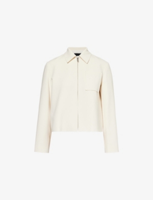 THEORY: Collar cropped relaxed-fit crepe jacket