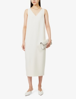THEORY: Sleeveless V-neck woven-blend midi dress