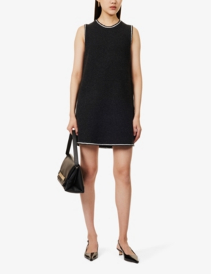 THEORY: Sleeveless contrast-stitching wool-blend mini dress