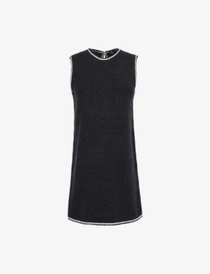 THEORY: Sleeveless contrast-stitching wool-blend mini dress
